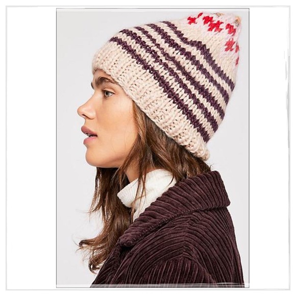 NWT Free People Tullamore Mauve Stripe Beanie - Picture 5 of 5